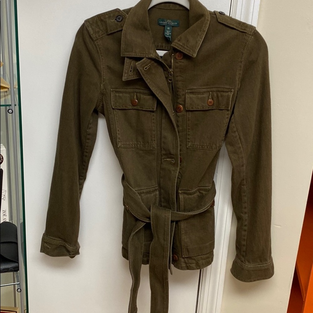 LRL Lightweight army green belted jacket